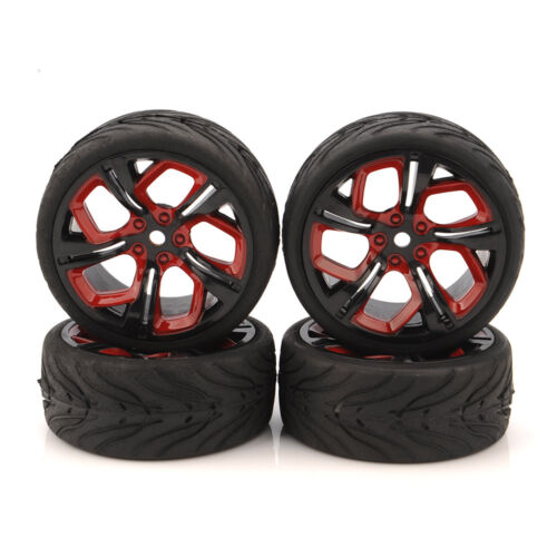 4Pcs Rubber Tire&12mm Hex Wheel Rim For 1/10 HPI HSP RC Racing On Road Car