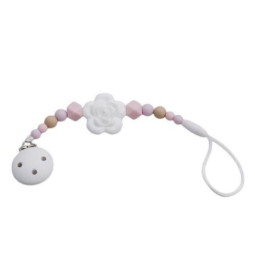 Baby Silicone Teething Soother Pacifier Clip Beads Chew Nipple Strap Chain LJ