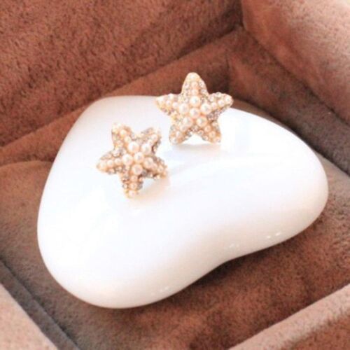 Handmade Pearl Strass étoile de mer étoile de mer ocean Plage Boucles D'oreilles Clou 