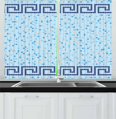Aqua Kitchen Curtains 2 Panel Set Window Drapes 55" X 39" Ambesonne 