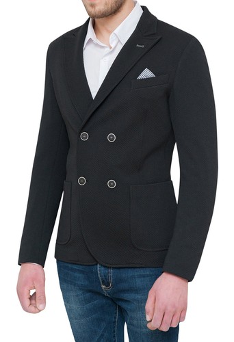 GIACCA BLAZER UOMO NERO DOPPIOPETTO NUOVA ELEGANTE CASUAL FORMALE IN COTONE