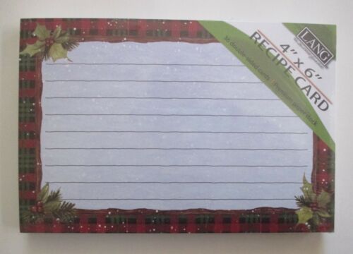 Home for Christmas holly plaid 4 x 6 RECIPE CARD PACK of 36 cards Lang