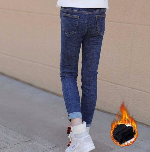 Kids Girls Winter Warm Lined Slim Fit Stretch jeans Casual Denim Pants Trousers