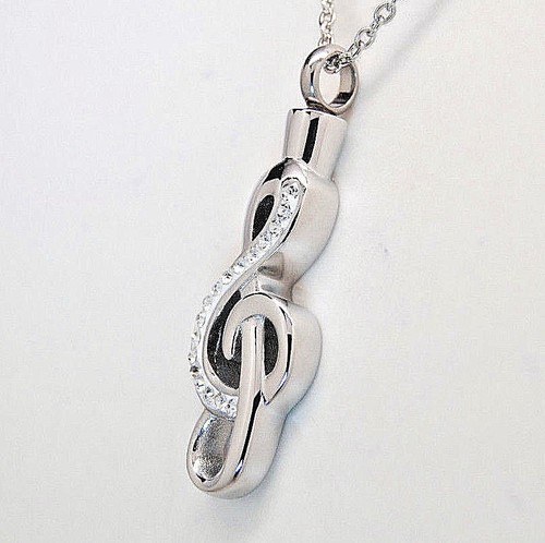 Ashes Keepsake Tribute for a Musician CZ G-Clef Cremation Urn Necklace