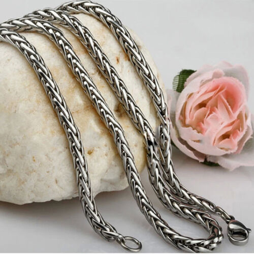 3/4/5/6MM 18-36"  MENS Silver Stainless Steel Wheat Braided Chain Necklace Sales 