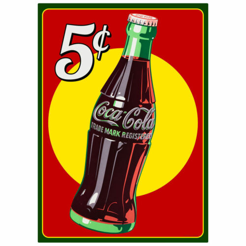 Coca-Cola 5 Cents Bottle Wall Decal 17 x 24 Vintage Style Kitchen