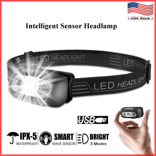 LED Headlamp USB Rechargeable Flashlight Waterproof Head Lamp Torch Camping 
