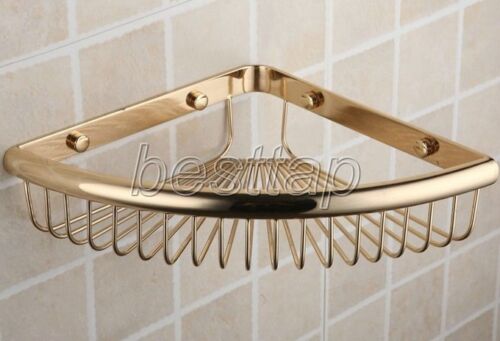 Bathroom Gold Color Brass Wall Mounted Shower Shelf Caddy Basket Storage sba099 