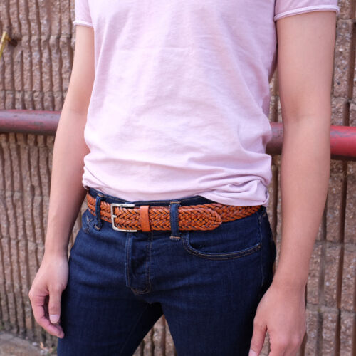 Falari® Men's Braided Belt Stainless Steel Buckle Genuine Leather 35mm 9007 