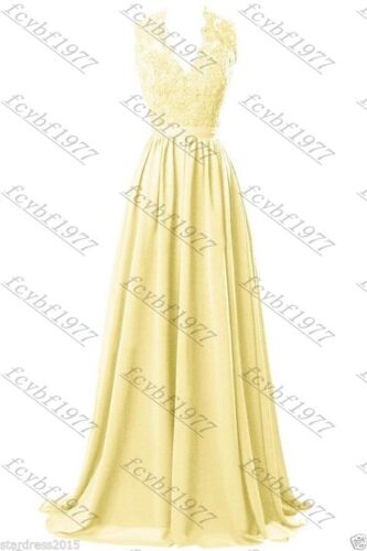 Long Chiffon Formal Lace Evening Ball Gown Party Prom Bridesmaid Dress Size 6-26