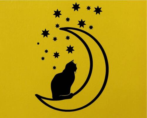 Cat Moon Stars Wall Art Home Vinyl Sticker Animal Decal Pet  Decor