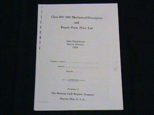 ANTIQUE NATIONAL CASH REGISTER /"REPAIR MANUAL/" CLASS 400//800 NCR