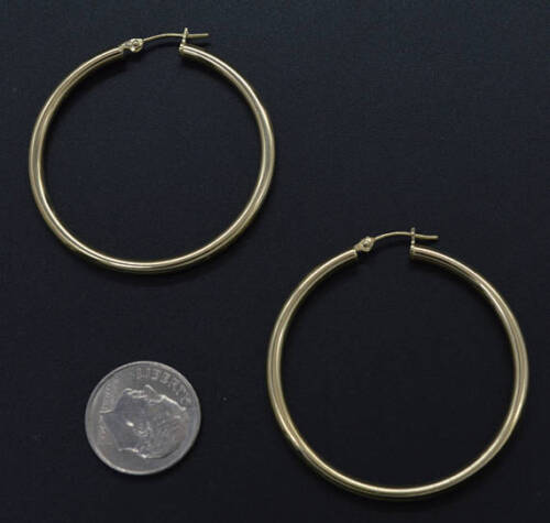 1 1/2'' 40mm x3MM 2.9GR 14k Solid Yellow Gold Large Plain Round hoop Earrings 
