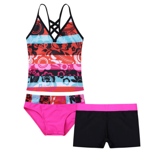 Kids Girls 2/3 PCS Bikini Swimwear Swimsuit Vest Top+Shorts Bottoms Beachwear 
