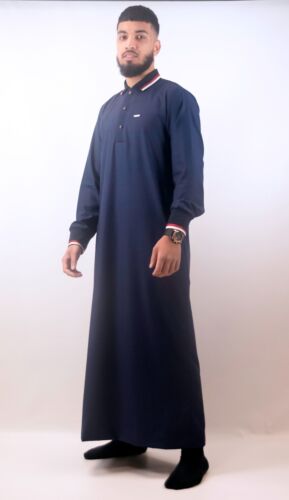 UK SELLER Mens Designer "The Man" Jubba Slim Fit Design Navy Polo Thobe