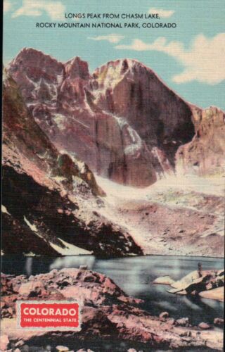 Long/'s Peak Chasm Lake Rocky Mountain National Park Colorado Old Linen Postcard