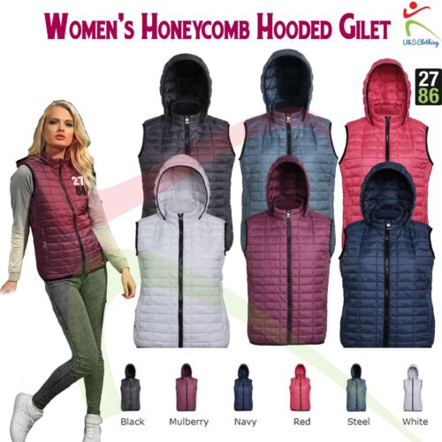 2786 Women/'s Warm Honeycomb Paded Polyester Ladies Casual Hooded Slim Fit Gilet