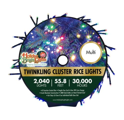 Holiday Bright Lights Twinkling Cluster Rice Lights 2040 LED Multi-Color Lights