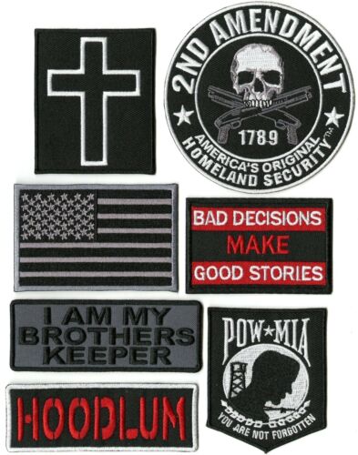 Cross American US Flag Brothers Keeper FTW Small Embroidered Patches 16 pc Set