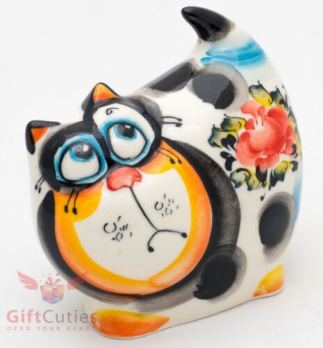 Details about   Cat kitty Collectible Gzhel style Porcelain Figurine hand-painted 