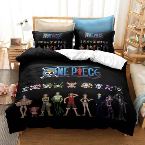 3D One Piece Cartoon Pattern Bedding Set Duvet Quilt Cover Pillowcase UK Size 
