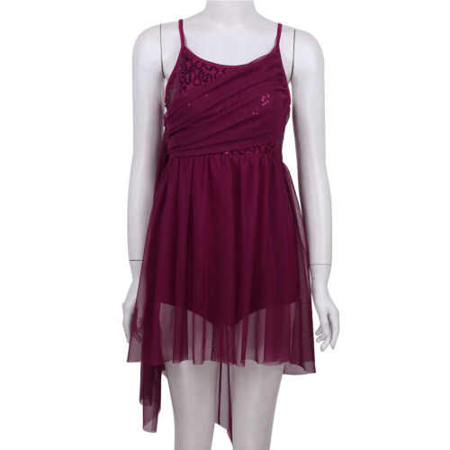 Women Spaghetti Strap Ballet Dance Dress Dancewear Leotard Maxi Skirt Costume