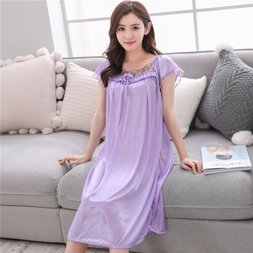 Summer Bowknot Short Sleeves Long Dress Women/'s Sleepwear Pajama Nightwear L-2XL