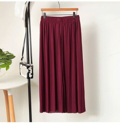 Women/'s Solid Loose Wide Leg Pleated Culottes Trousers Office Long Chiffon Pants
