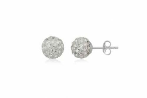 Genuine Sterling Silver Round Crystal Ball Stud Earrings Gift Boxed
