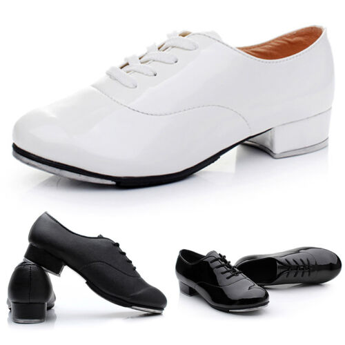 Newly Men Tap Dance Shoes Faux Leather Lace Up Comfort Dancing Performance Shoes 