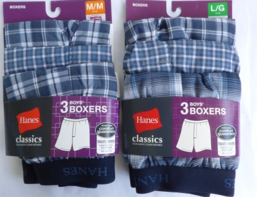 Hanes  Boys Boxers Underwear  3 pack  Blue Plaids Tagless  Size Medium or Large 
