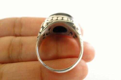 Oval Black Onyx Ornate Dot Edged 925 Sterling Silver Ring 6.25 7.5 8 9 
