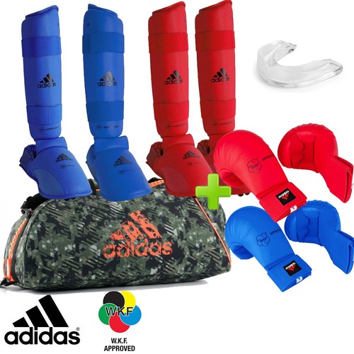 New Full Red \u0026 Blue adidas Karate WKF Competition Sparring Gear Set w/ Bag!  Other Combat Sport Protection