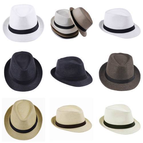 Vintage Men Women Hard Felt Hat Wide Brim Fedora Trilby Panama Hat Gangster Cap