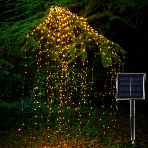Solar Copper Led String Lights Outdoor Waterfall Fairy Icicle Lamp Garden OB19