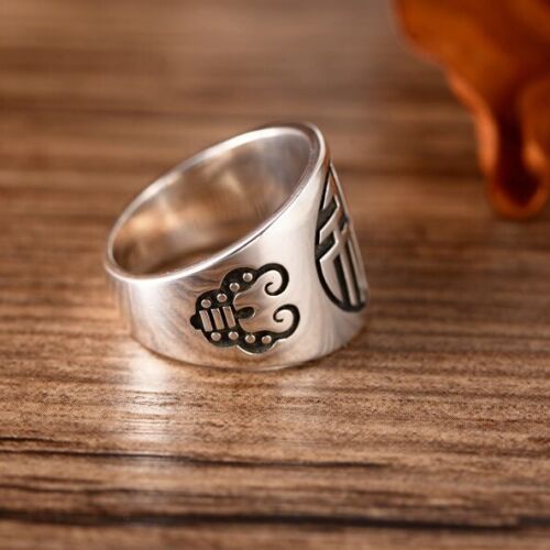 Details about   S925 Real Silver Rings For Men Women 福 Word Lucky Bat Pattern Big Ring US 8-11 