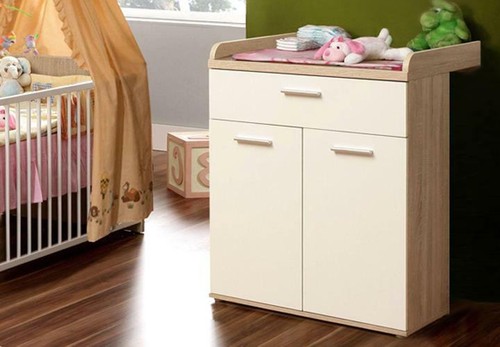 Babyzimmer WINNIE 4-teilig Sonoma Eiche und weiß Babybett Wickelkommode Schrank