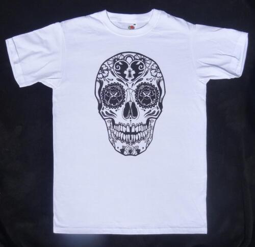Dia de los Muertos Skull T Shirt cool men/'s white tee