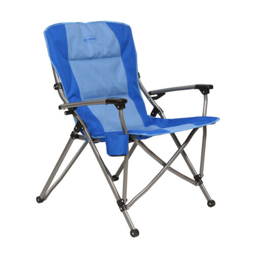 3 position Reclining Folding Camp Chair w/Cupholder Blue Kamp-Rite Hard Arm 