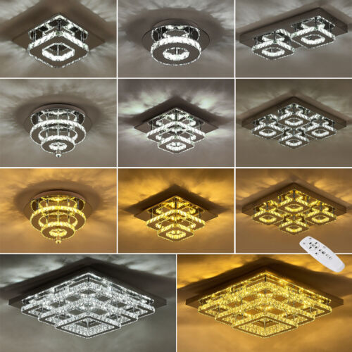 Square//Round//Rectangle Crystal Ceiling Light LED Bright Lamp Chandelier Lighting