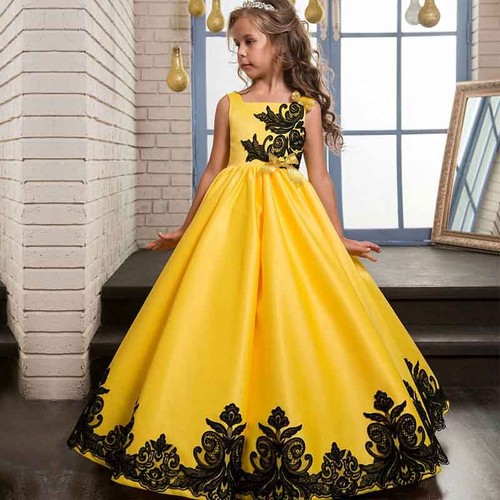 Baby Kids Girl Lace Embroidery Pleated Wedding Princess Pageant Maxi Party Dress