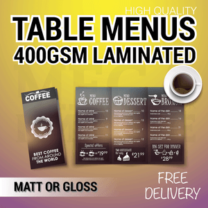 Wedding Table Menus Printed Restaurant Thick 400GSM Artboard Full Colour