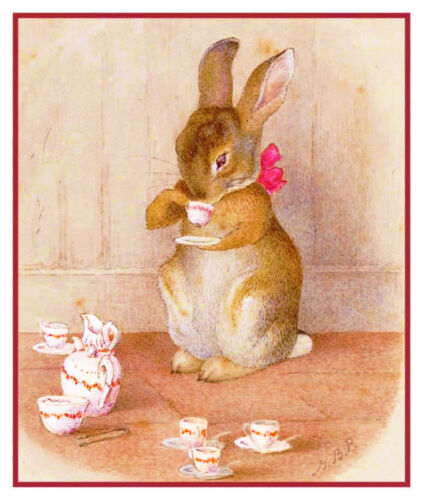 Beatrix Potter's Peter Rabbit Having Tea Counted Cross Stitch Pattern 