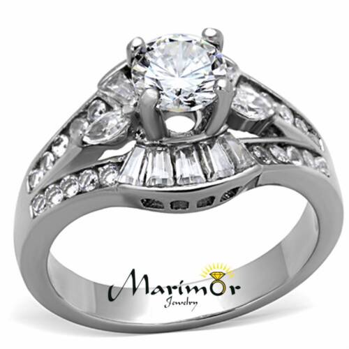 WOMENS AAA CUBIC ZIRCONIA SILVER STAINLESS STEEL ENGAGEMENT WEDDING RING SZ 5-10