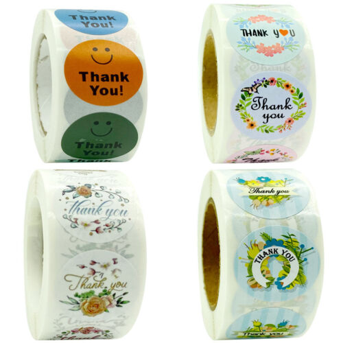 500* Floral Thank You Business Stickers Birthday Smile Face Handmade Kids Labels