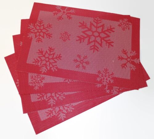 Set of 4 Large Christmas Placemats Dinning Room Jacquard Table Mat RED SNOWFLAKE 
