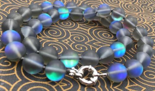 Natural 6/8/10/12mm Gray Gleamy Rainbow Moonstone Round Gems Necklace 18''