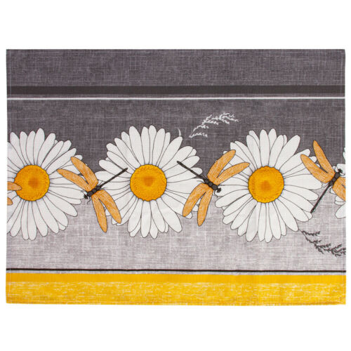 Cotton Yellow Gray 16x28/" DAISIES DRAGONFLY SET OF 3 KITCHEN Dish Tea Towels