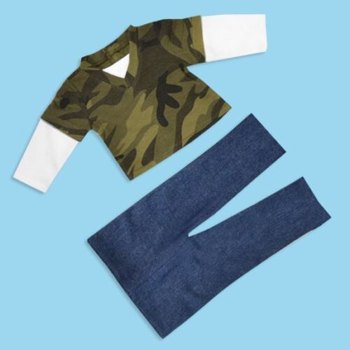 Doll Clothes 18/" Shirt Camouflage Green Jeans Fits American Girl Doll