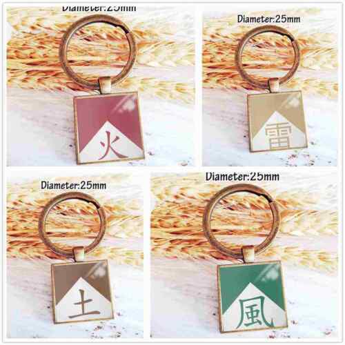 Naruto Hokage Land of Fire Wind Square Keychain Key Ring Pendant Chain Gift